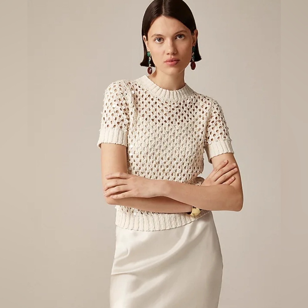 NWT JCrew Pointelle embellished short-sleeve sweater size XXS